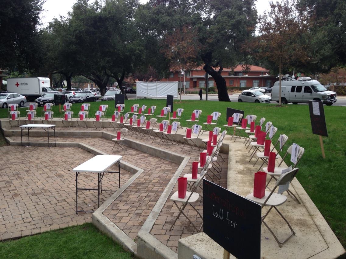 University of LaVerne classroom chairs memorial depicting 43